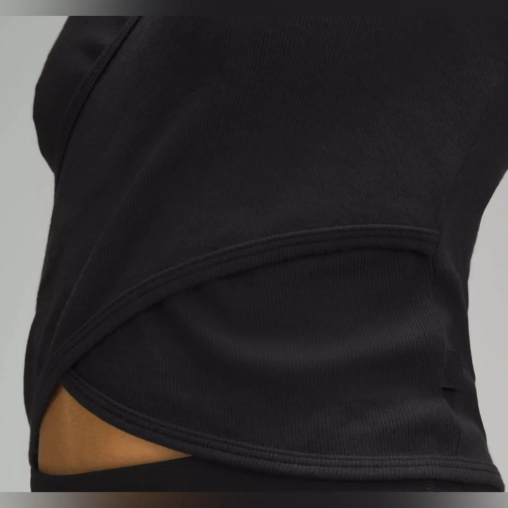 Lululemon Wrap-Front Ribbed Long-Sleeve Top Black Sz 10 - Picture 3 of 5